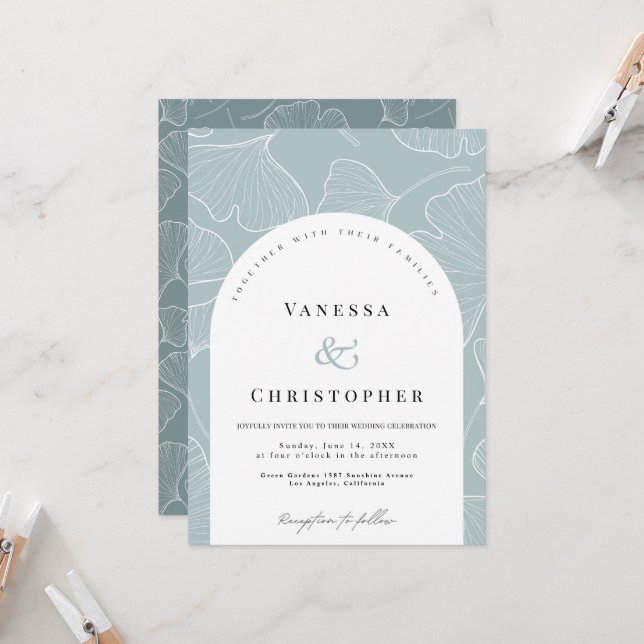 Invitación Belleza eterna: Boda Ginkgo Biloba (Anverso/Reverso In Situ)