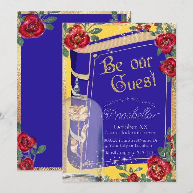 Invitación Belleza glamurosa y el amarillo del cuento de hada (Anverso / Reverso)