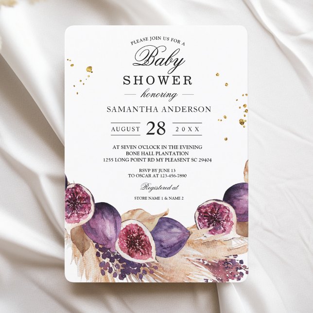 Invitación Belleza moderna higos púrpura y pampas y gotas de  (Subido por el creador)
