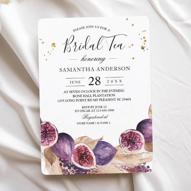 Invitación Belleza moderna higos púrpura y pampas y gotas de  (Subido por el creador)