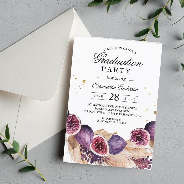 Invitación Belleza moderna higos púrpura y pampas y gotas de  (Subido por el creador)