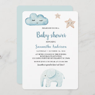 Invitación Belleza Pastel Elefante Azul