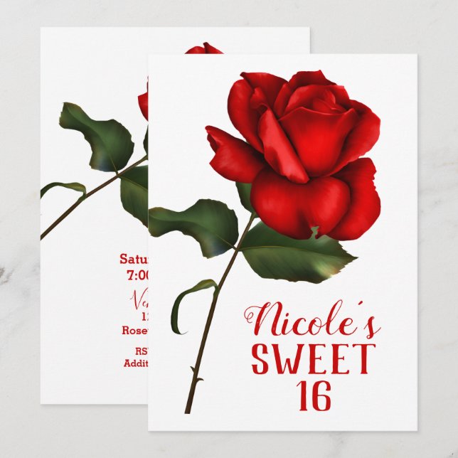 Invitación Belleza rosa roja y la bestia dulce 16 Fiestas (Anverso / Reverso)