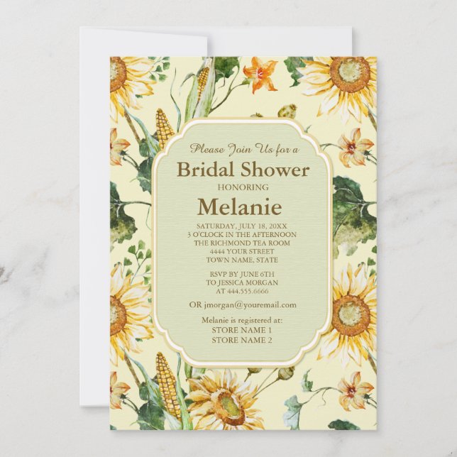 Invitación Belleza Rústica Ducha Botánica Bridal Sunflower (Anverso)