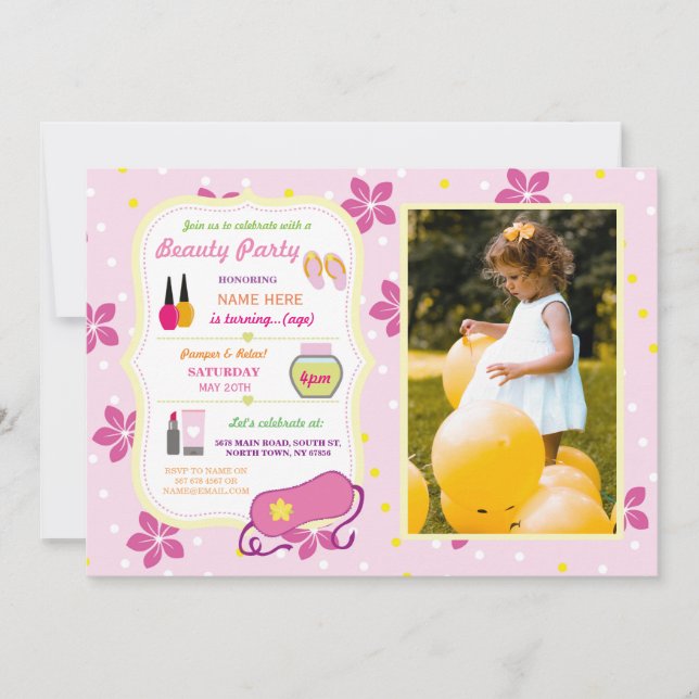 Invitación Belleza Spa fiesta de cumpleaños Relax Pamper Face (Anverso)