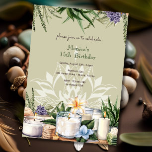 Invitación Belleza spa loto cumpleaños flor