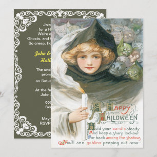 Invitación Belleza Vintage y los duendes de Halloween
