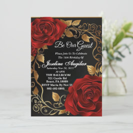 Invitación Belleza y el dulce rosa rojo de la bestia 16 Invit
