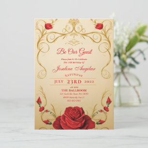 Invitación Belleza y el dulce rosa rojo de la bestia 16 invit