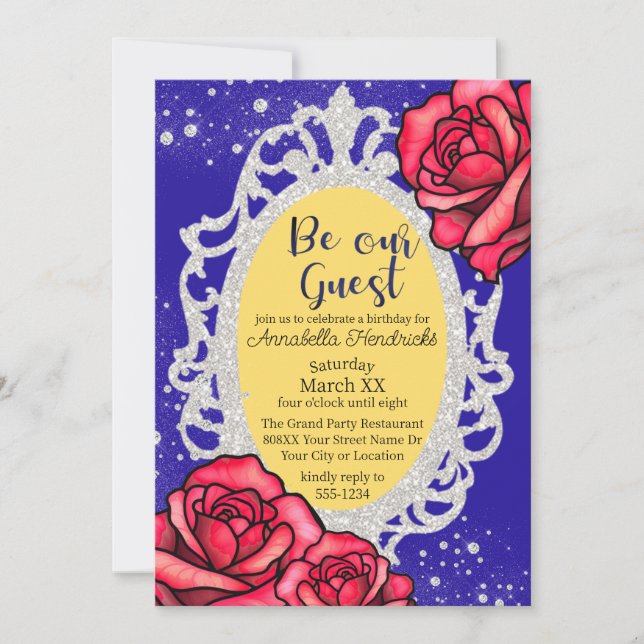 Invitación Belleza y el espejo de la bestia y cuento de hadas (Anverso)
