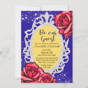 Invitación Belleza y el espejo de la bestia y cuento de hadas