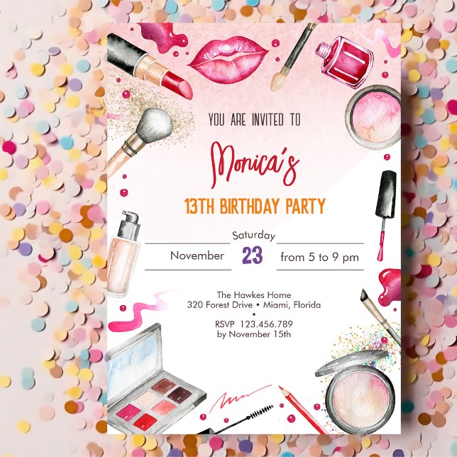 Invitación Belleza y maquillaje fiesta de cumpleaños (Subido por el creador)