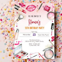 Invitación Belleza y maquillaje fiesta de cumpleaños