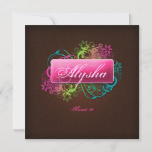 Invitación Bellini Sweet 16 Birthday Floral Pink Brown