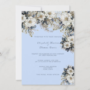 Invitación Bellísimas Rosas Blancas Vides Hojas Azules