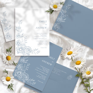 Invitación Bello Azul Polvoriento Botánico Gardenia Daisies B