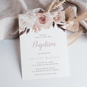 Invitación Bello Baptismo Bebé Floral Blanquecina