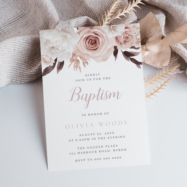 Invitación Bello Baptismo Bebé Floral Blanquecina (Subido por el creador)