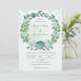 Invitación bello boda de flores azules de color verde