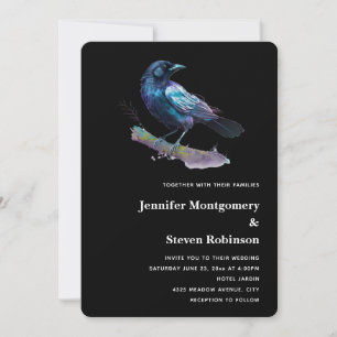 Invitación Bello Cuervo en una Rama de Árbol Boda
