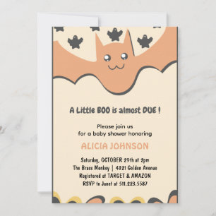 Invitación Bello murciélago Naranja Pequeño boo Baby shower d