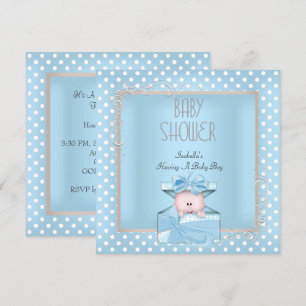 Invitación Bello Niño Fiesta de Cumpleaños de Bebé Azul Blanc