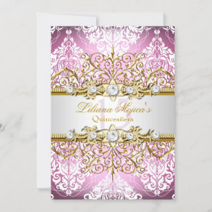Invitación Bello Quinceañera Dorado Rosa Glamour Antiguo