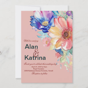 Invitación Bello Rubor Floral Coral Rosa Bodas