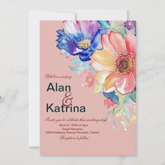 Invitación Bello Rubor Floral Coral Rosa Bodas (Anverso)