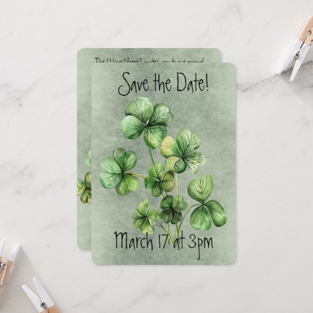 Invitación Bello Shamrock Acuarela Verde (Anverso/Reverso In Situ)