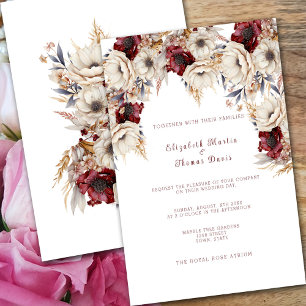Invitación Bellos lapachos de Borgoña de rosas blancas