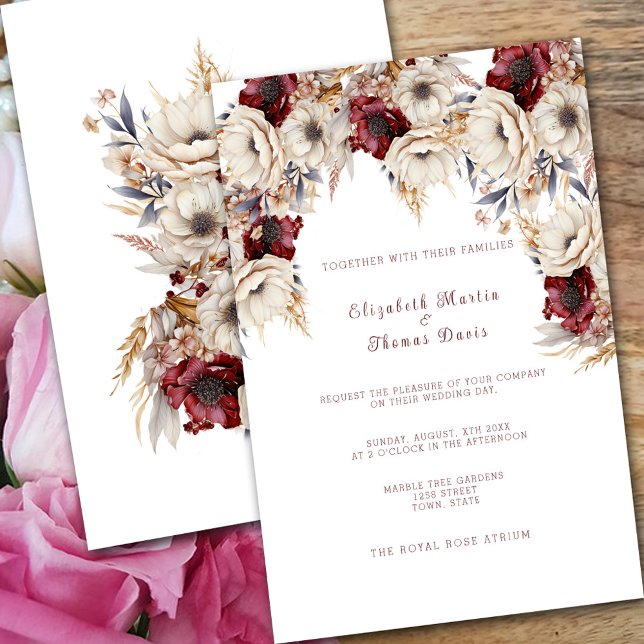 Invitación Bellos lapachos de Borgoña de rosas blancas (Subido por el creador)