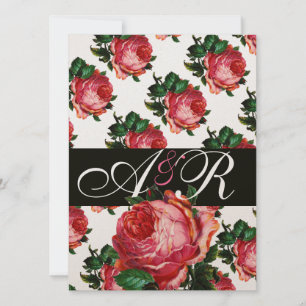INVITACIÓN BELO MONOGRAMA FLORAL DE ROSA ROSADA