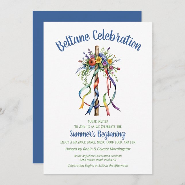 Invitación Beltane Maypole Summer Floral Sabbat Party (Anverso / Reverso)