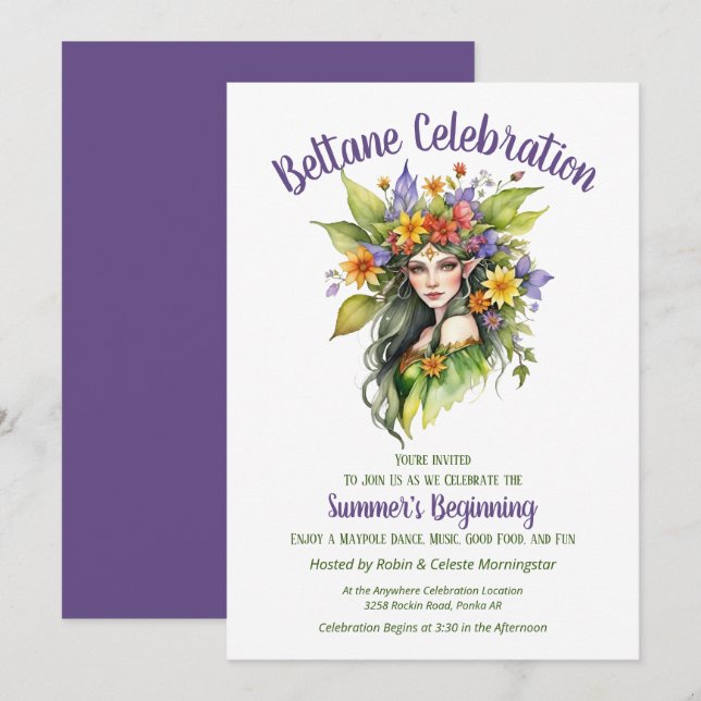 Invitación Beltane Summer Fairy Floral Sabbat Party (Anverso / Reverso)