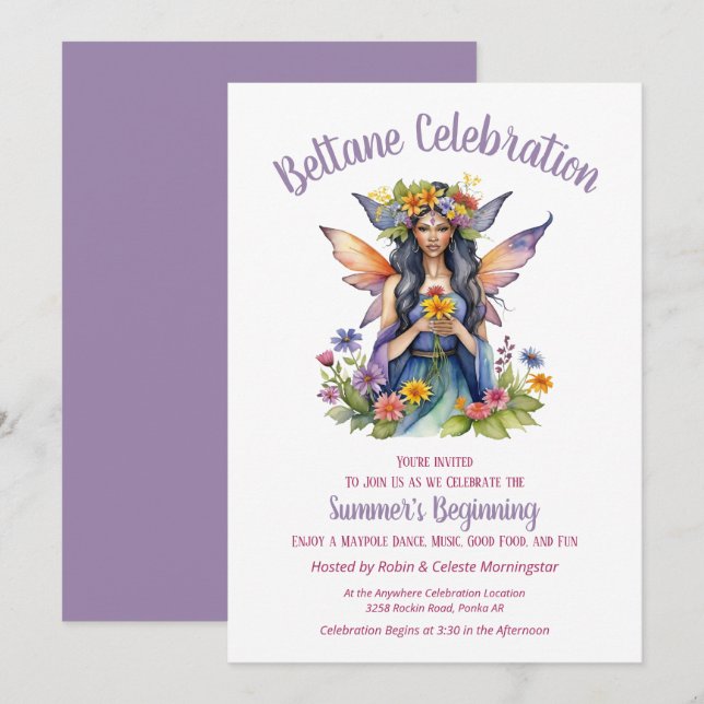 Invitación Beltane Summer Fairy Floral Sabbat Party (Anverso / Reverso)
