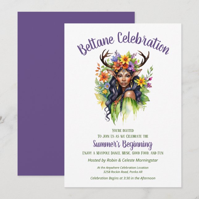 Invitación Beltane Summer Fairy Floral Sabbat Party (Anverso / Reverso)
