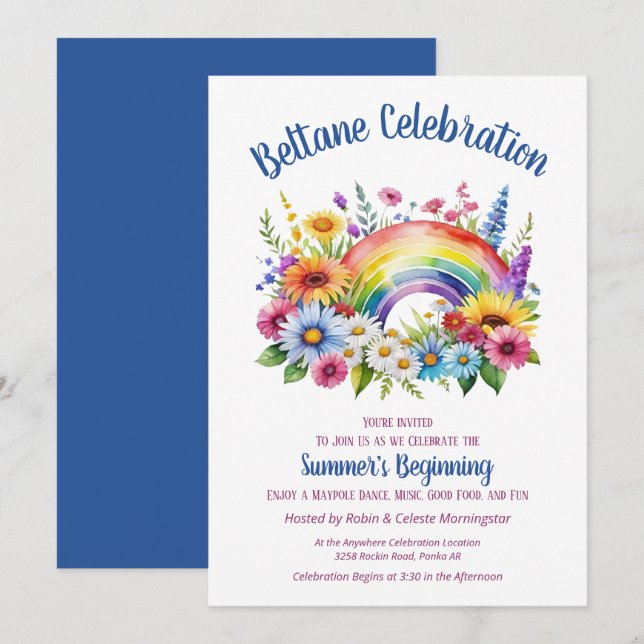 Invitación Beltane Summer Floral Rainbow Sabbat Party (Anverso / Reverso)
