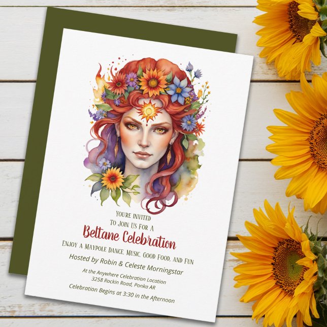 Invitación Beltane Summer Goddess Floral Sabbat Party (Beltane Summer Goddess Floral Sabbat Party Invitation by Pagan Holidays)