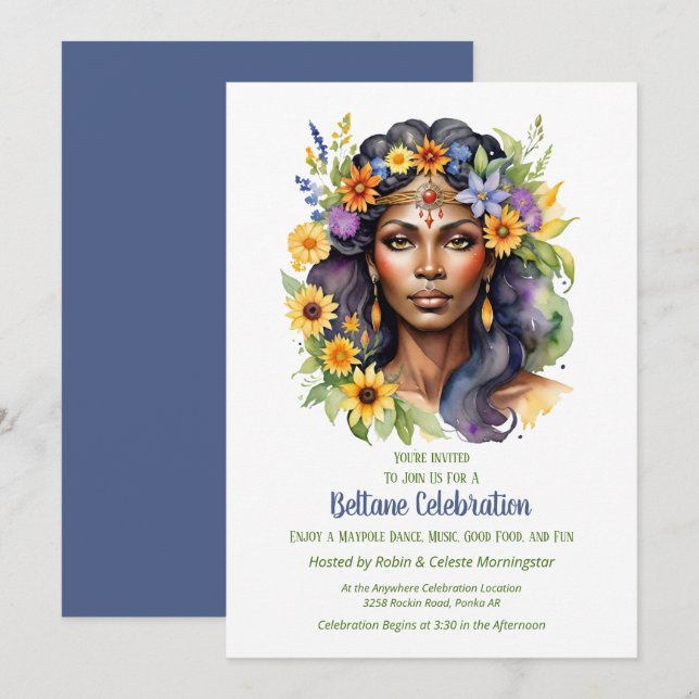 Invitación Beltane Summer Goddess Floral Sabbat Party (Anverso / Reverso)