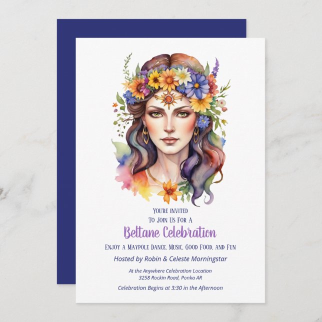Invitación Beltane Summer Goddess Floral Sabbat Party (Anverso / Reverso)
