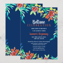 Invitación Beltane Verano Flores Wicca Acuarela Azul