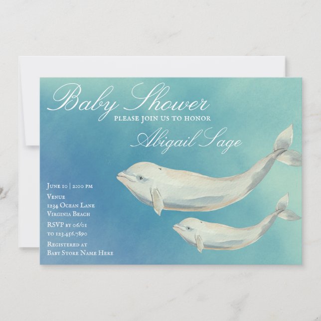 Invitación Beluga Whale Mom y Calf Baby Shower (Anverso)