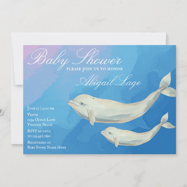Invitación Beluga Whale Mom y Calf Baby Shower (Anverso)