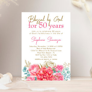 Invitación Bendecido por Dios Floral Rosa Cumpleaños Cristian