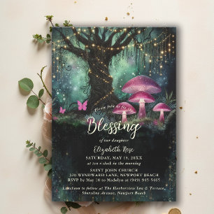 Invitación Bendición de Bautizo Jardín Encantado Bosque Hongo