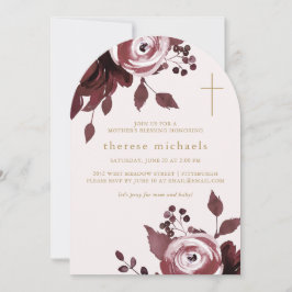 Invitación Bendición de madre cristiana a cruz floral borgoño