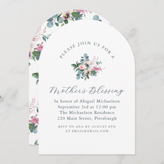 Invitación Bendición de madre cristiana floral de estilo vint (Anverso / Reverso)