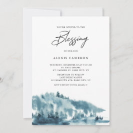 Invitación Bendición del bebé de la bandera azul del bosque a