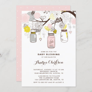 Invitación Bendición floral para bebé mason rosa de Rubor